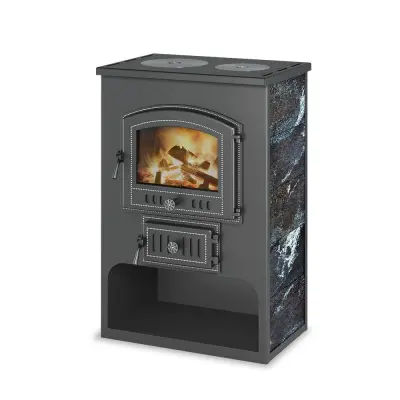 Фото Печь-Камин ВЕЗУВИЙ ПК-03 (224) с плитой "Везувий В3", амфиболит 12 кВт (200 м3) Ø150мм в магазине Woodson