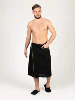 Килт мужской Woodson, чёрный лён с цветной полосой (42-44) Килт мужской Woodson, чёрный лён с цветной полосой (42-44)