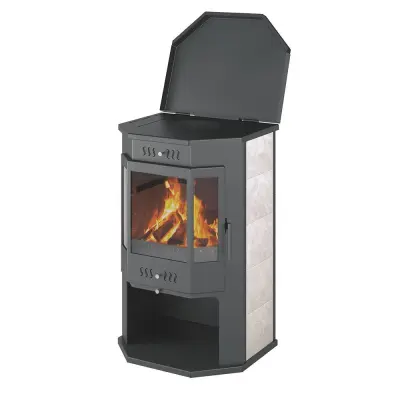 Фото Печь-Камин ASTON 12 кВт (200 м3) Призматик с плитой в магазине Woodson