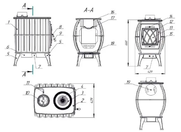 Фото Печь- камин отопительно-варочная "Бахта" (цв. серый) в магазине Woodson