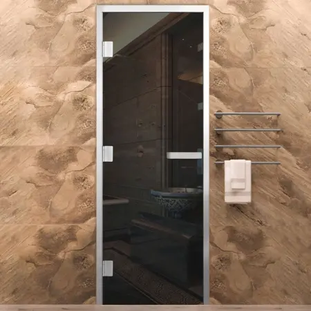 Дверь Хамам Элит 60G Серая 1900*700 R, цвет черный матовый без порога