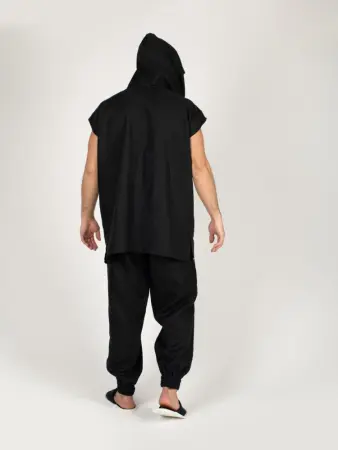 Комплект банщика #1 Woodson, чёрный лён c цветной полосой (54-56)