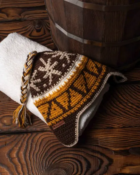 Шапка вязаная для бани Woodson Viking, орнамент, 1 косичка