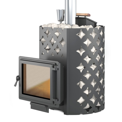 Фото Чугунная печь для бани ЭТНА 24 (Панорама) Закрытая каменка в магазине Woodson