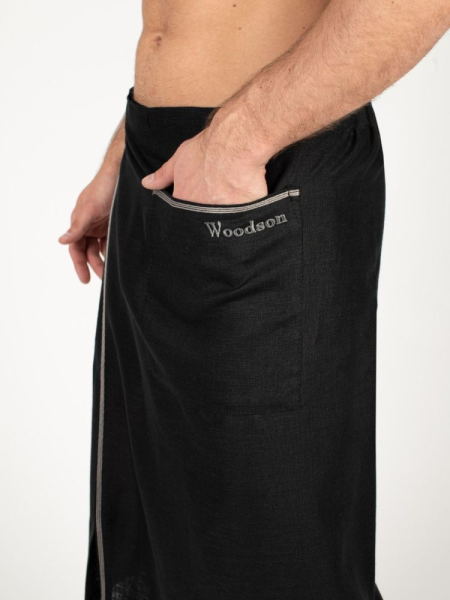 Килт мужской Woodson, чёрный лён с серой полосой (54-58)