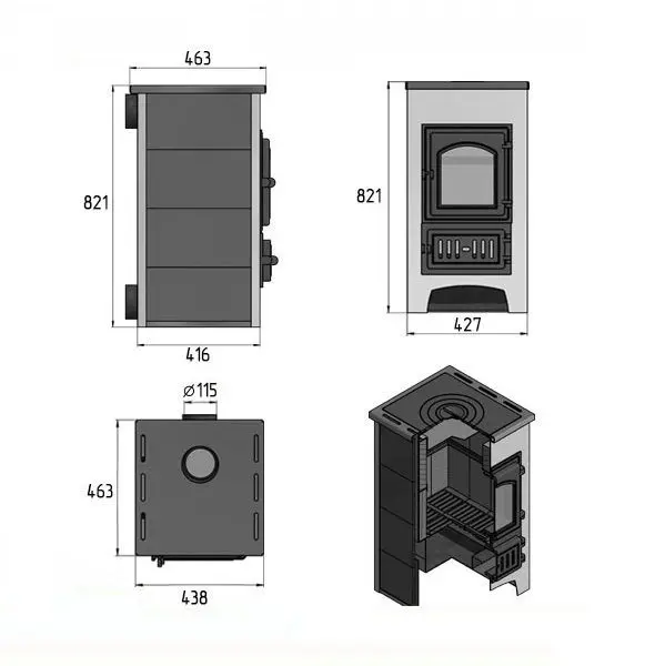 Фото Печь-Камин ВЕЗУВИЙ ПК-01 (270) с плитой беж. 9 кВт (150 м3) Ø 115 мм в магазине Woodson