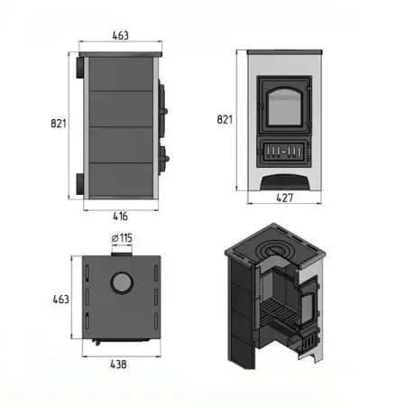 Фото Печь-Камин ВЕЗУВИЙ ПК-01 (270) с плитой беж. 9 кВт (150 м3) Ø 115 мм в магазине Woodson